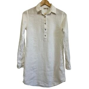 Faherty Women's White Linen Shirt Dress Long Sleeve Size XS